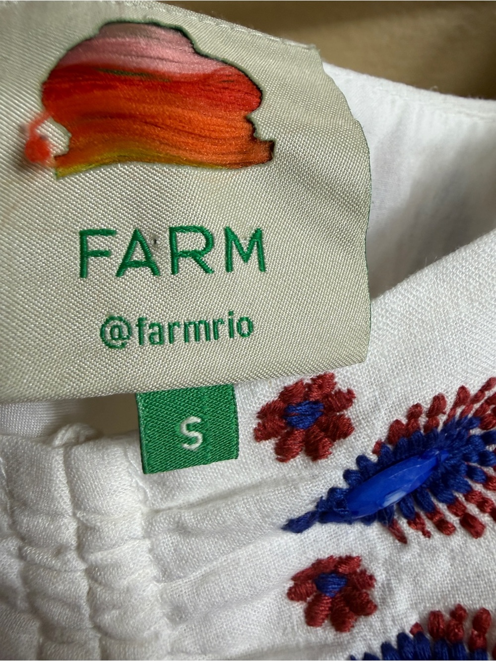 Farm Rio Off-White Navy Embroidery Mini Dress. Small - Picture 6 of 10